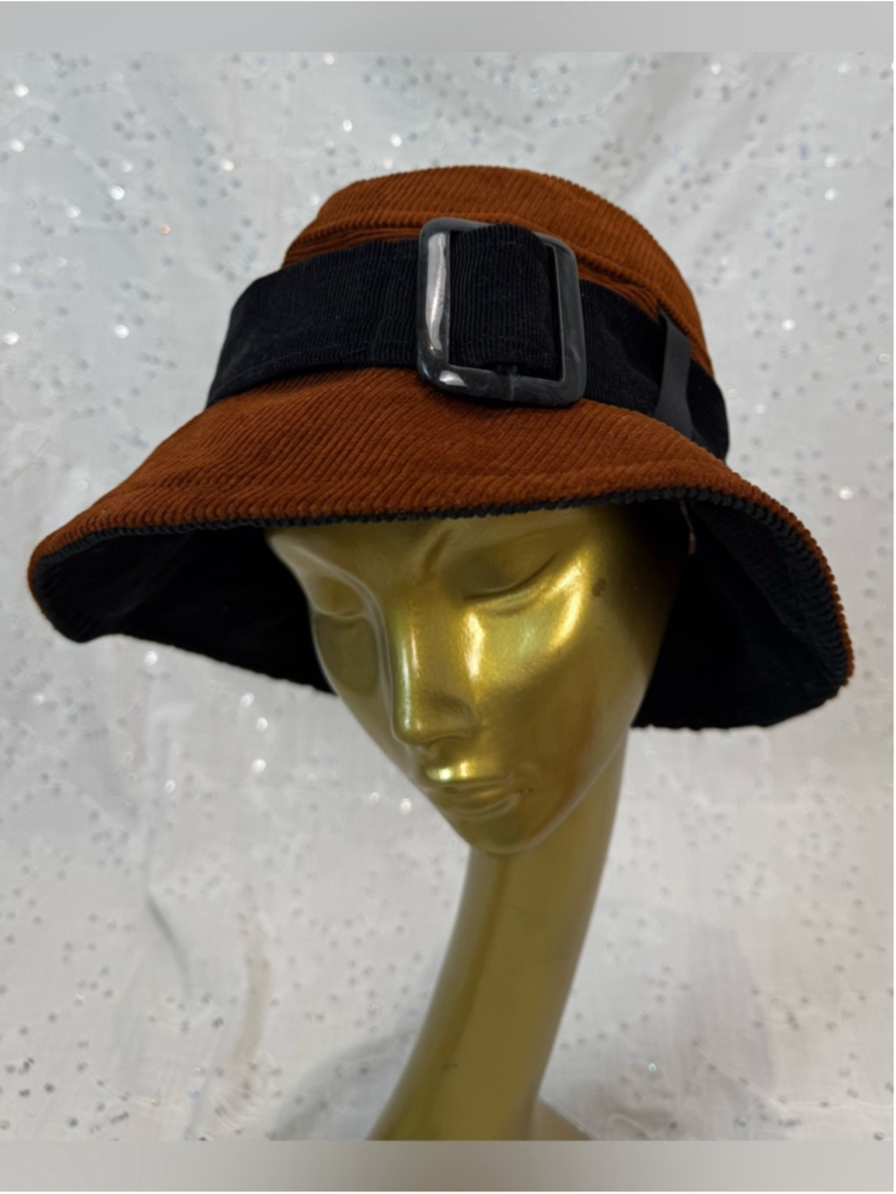 Madcap Rust Corduroy Bucket Hat Black Trim Wide Brim Hat